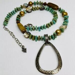 SILPADA Necklace‎ 925 Sterling Silver Green Blue Howlite Pearl Abalone Wood